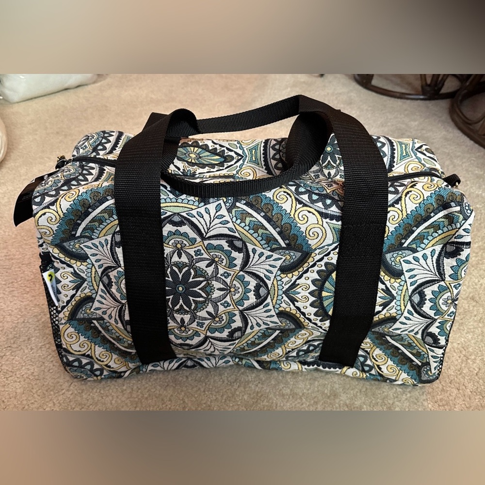 Makeup Junkie Duffel Bag RARE HTF Blue Mandala Evil Eye Denim Lining LARGE NWT!